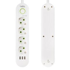 Vea VA-21560 4'lü 3 USB'li 1.5 Metre Akım Korumalı Priz Beyaz