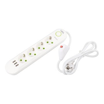 Vea VA-21560 4'lü 3 USB'li 1.5 Metre Akım Korumalı Priz Beyaz