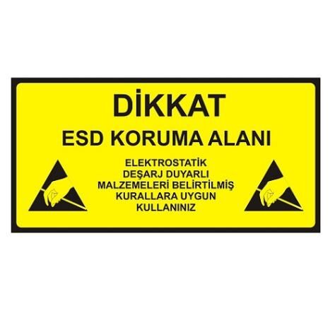 Antistatik ESD Uyarı Levhası 15x30cm Türkçe IZ-TBL05