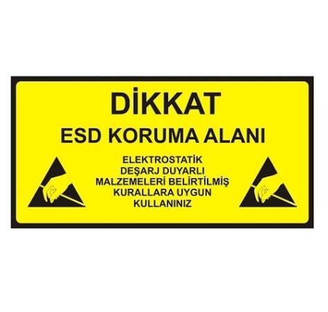 Antistatik ESD Uyarı Levhası 15x30cm Türkçe IZ-TBL05