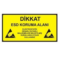 Antistatik ESD Uyarı Levhası 15x30cm Türkçe IZ-TBL05
