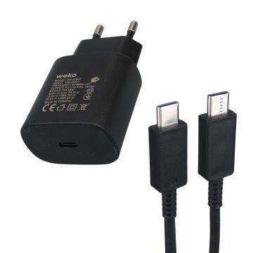 Weko WK-27877 Note10 Siyah 25 Watt Şarj Başlık Adaptörü + Type-C To Type-C Kablo