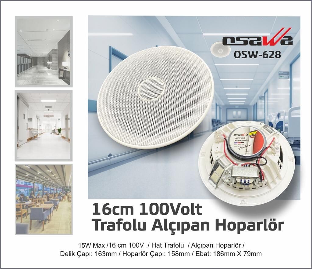 Osawa OSW-628 16 cm Tweeterli̇ 100 Volt Trafolu Alçıpan Hoparlör
