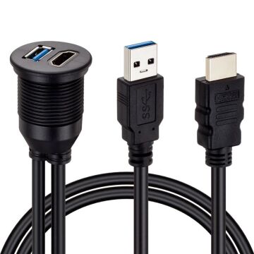 Powermaster PM-12428 USB 3.0 + HDMI 2 Metre Uzatma Kablolu Araç Kontrol Paneli (Gömme Montaj)