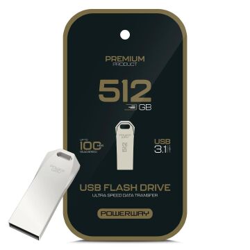 Powerway Premium 512 GB 100MB/S Ultra Hızlı USB 3.1 Metal Silver Flash Bellek