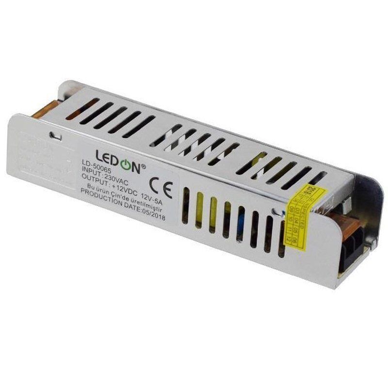 LEDON LD-50065 12 VOLT - 5 AMPER SLIM METAL KASA ADAPTÖR (158*40*30)