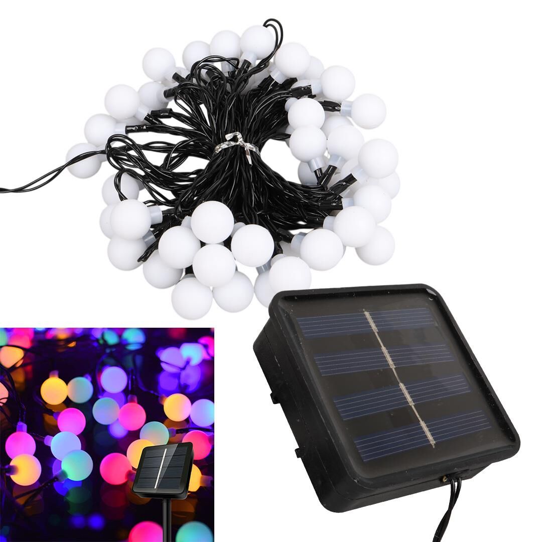 Winnboss EKL-12 7 Metre 50 Top Ledli Renkli 8 Modlu Solar Panelli Dış Mekan Aydınlatma Led 5 Watt