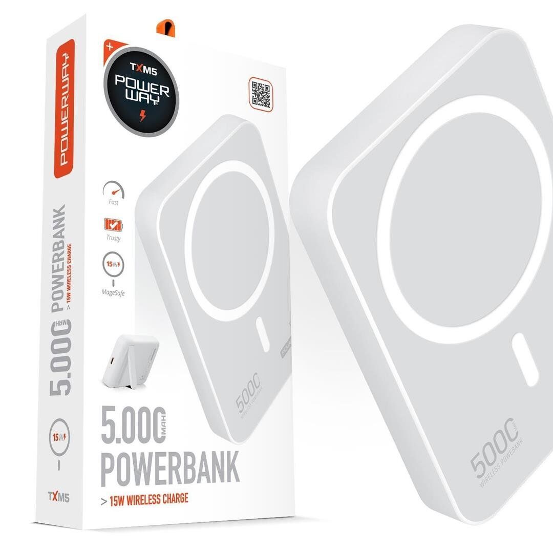 Powerway 5.000mAh PD15W Magsafe Kablosuz Wireless Taşınabilir Şarj Cihazı Beyaz Powerbank TXM5