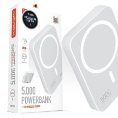 Powerway 5.000mAh PD15W Magsafe Kablosuz Wireless Taşınabilir Şarj Cihazı Beyaz Powerbank TXM5