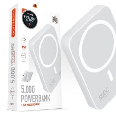 Powerway 5.000mAh PD15W Magsafe Kablosuz Wireless Taşınabilir Şarj Cihazı Beyaz Powerbank TXM5