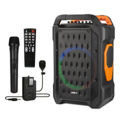 Shile SL-10 120 Watt Taşınabilir Seyyar Amfi Hoparlör Kablosuz 1 EL + 1 Yaka Mikrofonlu Kumandalı USB+SD+BT