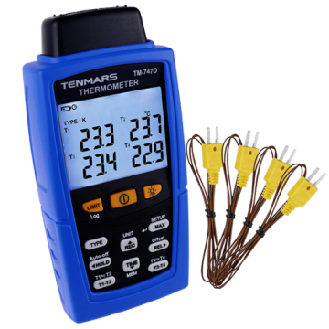 Tenmars TM-747D Kayıt Özellikli 4 Kanallı Termokupl Termometre | K, J, T, E, R, S, N Tipi Prob