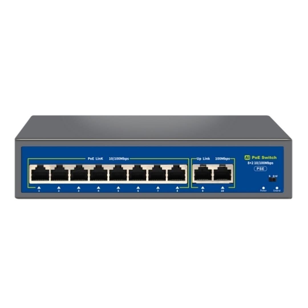 Novacom NVC-HIF0820FBL-C 8+2 Port 120W 10/100Mbps PoE Switch (250m Extend Modlu)
