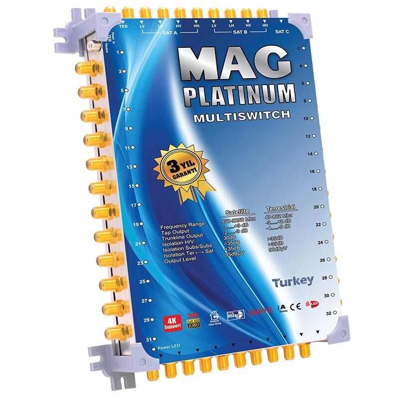 MAG Platinum MP 10/56 Multiswitch - 10 Giriş 56 Çıkışlı Merkezi Uydu Santrali Hybrid 4K ve 3D Destekli