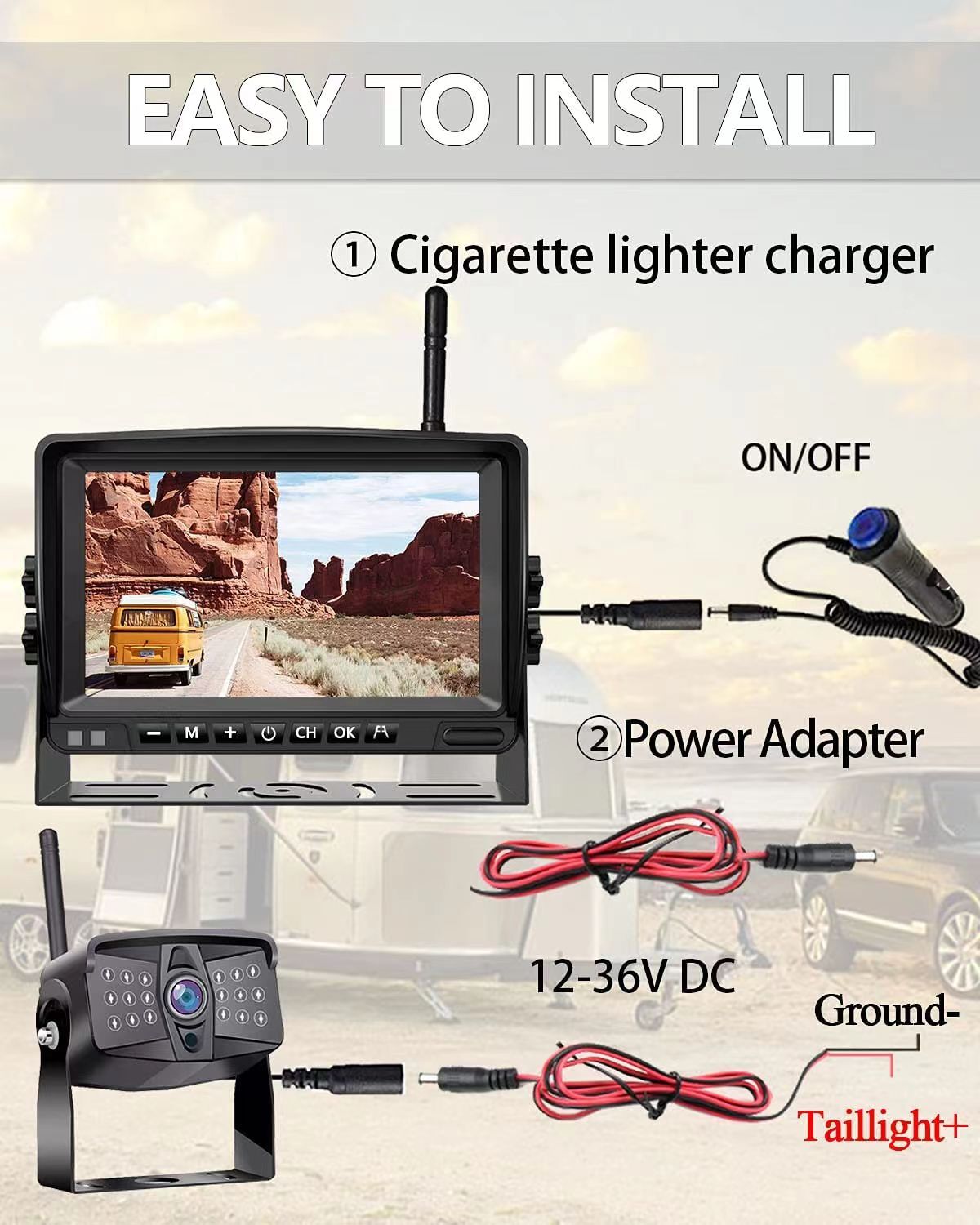 Powermaster DVR T70-F19 Kablosuz Araç Kamera ve Monitör Seti