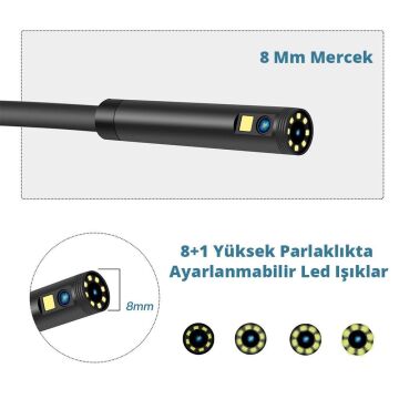 Powermaster P-40 Endüstriyel 10 Metre 8 MM Kablolu HD 1080P Endeskop Yılan Kamera