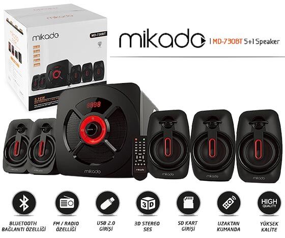 MIKADO MD-730BT 5+1 30W+8W*5 USB+SD+FM DESTEKLİ BLUETOOTH SPEAKER