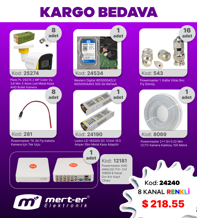 Kamera Kampanyası 8 Kameralı AHD Warm Led Renkli Set