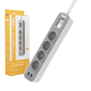 Vea VE-NOVA104U A Class 4'lü 2 Usb'li Anahtarlı 1.5 Metre Grup Priz