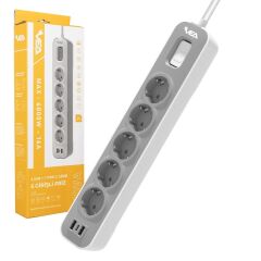 Vea VE-NOVA105U A Class 5'li 2 Usb'li Anahtarlı 1.5 Metre Akım Korumalı Priz