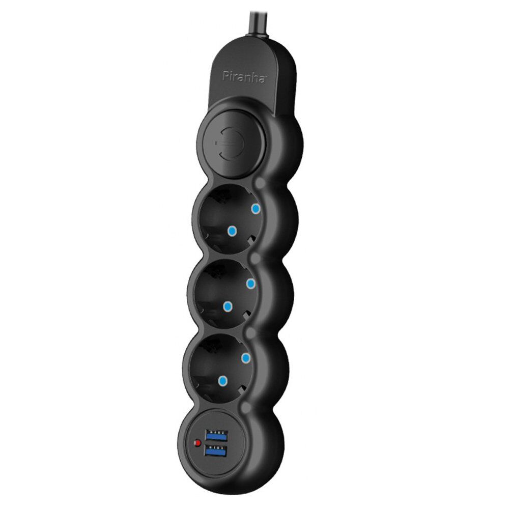 PİRANHA 3393B 3LÜ ANAHTARLI 1.5 METRE KABLOLU 2 USB ÇIKIŞLI (2.1A) AKIM KORUMALI GRUP PRİZ