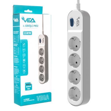 Vea VE-VEGA104 A Class 4'lü Anahtarlı 1.5 Metre Akım Korumalı Priz