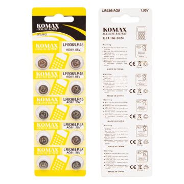 Komax AG-9 Alkalin LR936/394A Düğme Pil 10'lu Paket