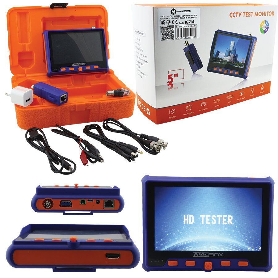 MAGBOX AHD+TVI+CVI+ANALOG+VGA+HDMI IN+PTZ 5 LCD EKRANLI KAMERA EL TİPİ TEST CİHAZI