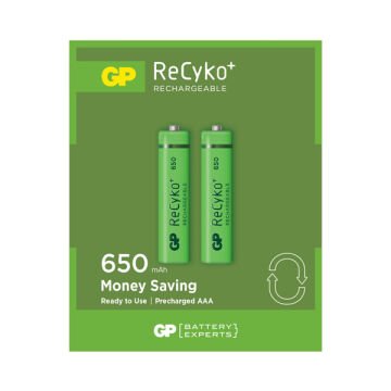 GP Recyko 650 Mah R03 AAA Şarjlı 2'li İnce Kalem Pil