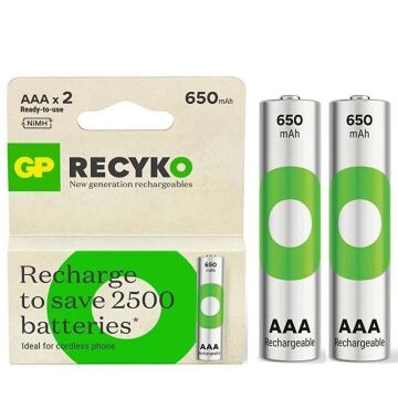 GP Recyko 650 Mah R03 AAA Şarjlı 2'li İnce Kalem Pil