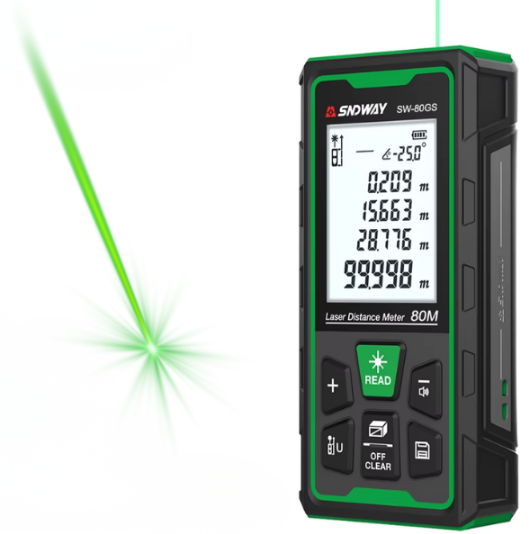 SW-80GS Yeşil Lazerli 80 Metre Lazermetre | Şarjlı ve IP68 Korumalı