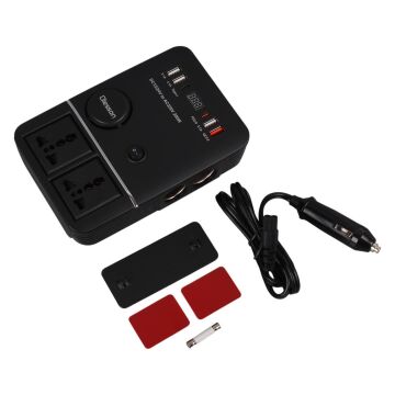 Olesson 1661 DC 12-24V 200W Oto Araç Power İnverter 2x Çakmak Girişi - 2x TYPE-C - 4x USB - 2x 220V Üniversal Priz İnvertör