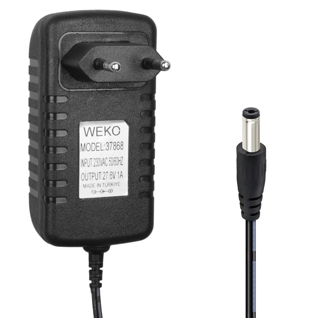 Weko WK-37868 27.6 Volt - 1 Amper 5.5*2.5 Uçlu  Ledli Yerli Üretim Priz Tipi Dikey Süpürge Şarj Adaptörü
