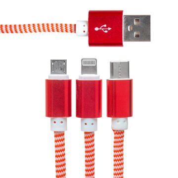 PowerMaster PM-2368 Micro USB - Type-C - Lightning Şarj Ve Data Kablosu 2.1 Amper 110Cm Örgülü