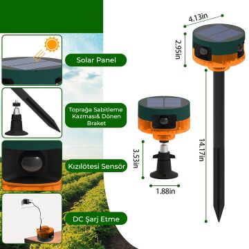 PowerMaster PM-26946 13 Farklı Sesli Hayvan Kovucu Alarm Cihazı Mikrofonlu Solar Panelli