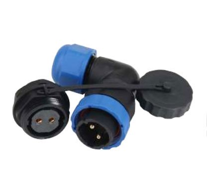 SD20 Su Geçirmez 2 Pin 20 Mm Yuvarlak Konnektör 90° Dirsek