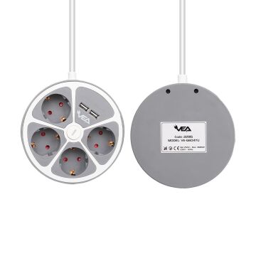 Vea VE-G604YU 4'lü 2 USB’li Anahtarlı 1.5 Metre Grup Priz