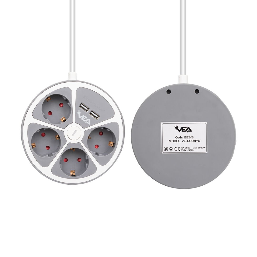 Vea VE-G604YU 4'lü 2 USB’li Anahtarlı 1.5 Metre Grup Priz