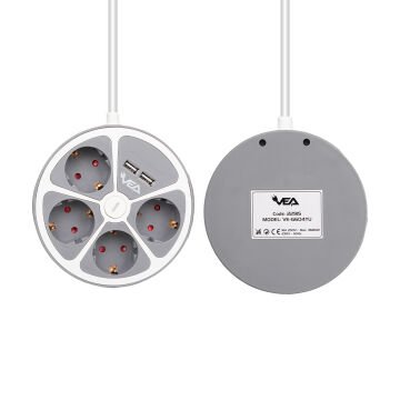 Vea VE-G604YU 4'lü 2 USB’li Anahtarlı 1.5 Metre Grup Priz