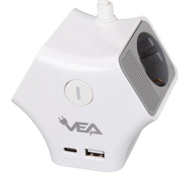 Vea VE-G903YC 3'lü USB+ Type-C Girişli Anahtarlı 1.5 Metre Grup Priz