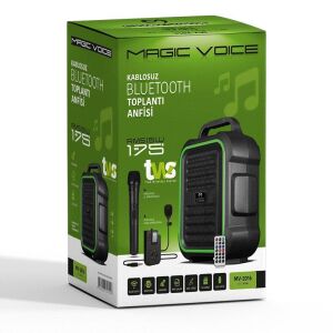 Magicvoice MV-2016 USB-SD-BT 1 El + 1 Yaka Mikrofonlu 175W Taşınabilir Şarjlı Hoparlör Anfi