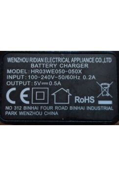 Wenzhou 5 Volt 0.5 Amper Tıraş Makinesi Şarj Adaptörü HR03WE050-050X