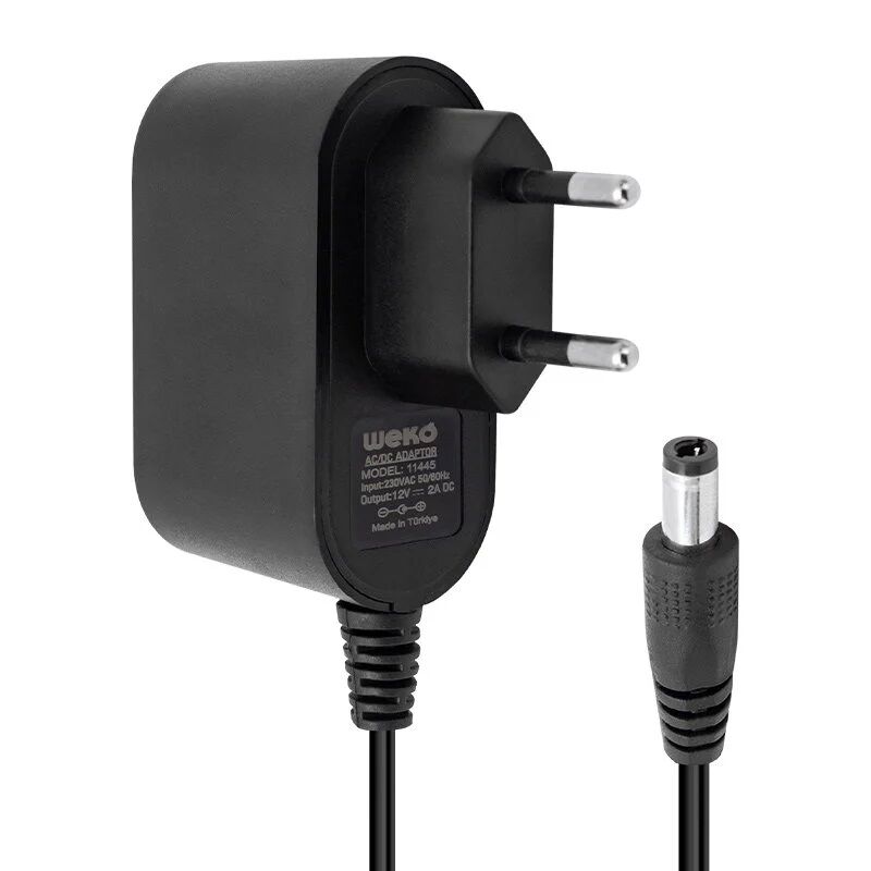 Weko 12 Volt 2 Amper 24 Watt Plastik Kasa Priz Tipi Adaptör (5.5x2.5 Uçlu)