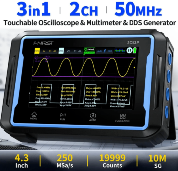 Fnirsi 2C53P 3in1 50MHz 2 Kanal 250MSa/s El Tipi Dijital Tablet Osiloskop & Multimetre & Sinyal Jeneratörü