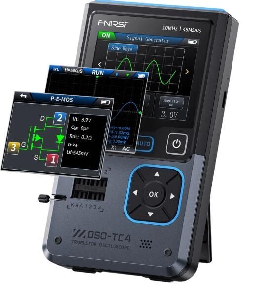 FNIRSI DSO-TC4 10MHz 48 MS/s El Tipi Dijital Osiloskop & Transistör Test Cihazı & Fonksiyon Sinyal Jeneratörü (3'ü 1 Arada)
