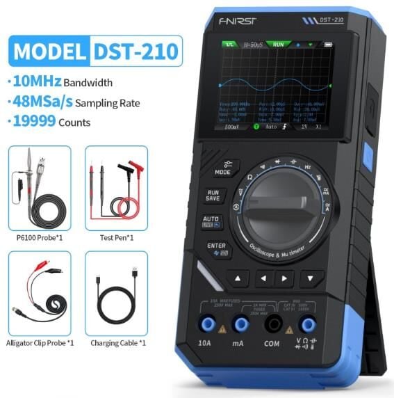 FNIRSI DST-210 3’ü 1 Arada El Tipi Osiloskop + Multimetre + Sinyal Jeneratörü