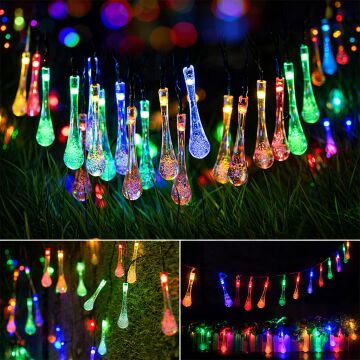 PowerMaster PM-29078 8 Modlu Solar 12M Renkli Su Damlası LED Zinciri - Su Geçirmez Bahçe ve Balkon Aydınlatması