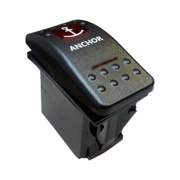 PowerMaster ﻿Çapa Irgatı Sembollü Yaylı Işıksız 4 Pinli On-Off 12-24V Marin Switch