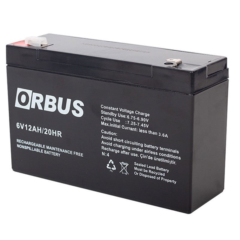 Orbus 6 Volt 12 Amper Kuru Akü ORB6-12 (150x50x94 Mm)
