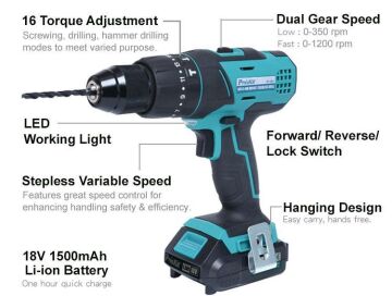 Proskit PT-1801F 18V Li-Ion Şarjlı Darbeli Matkap